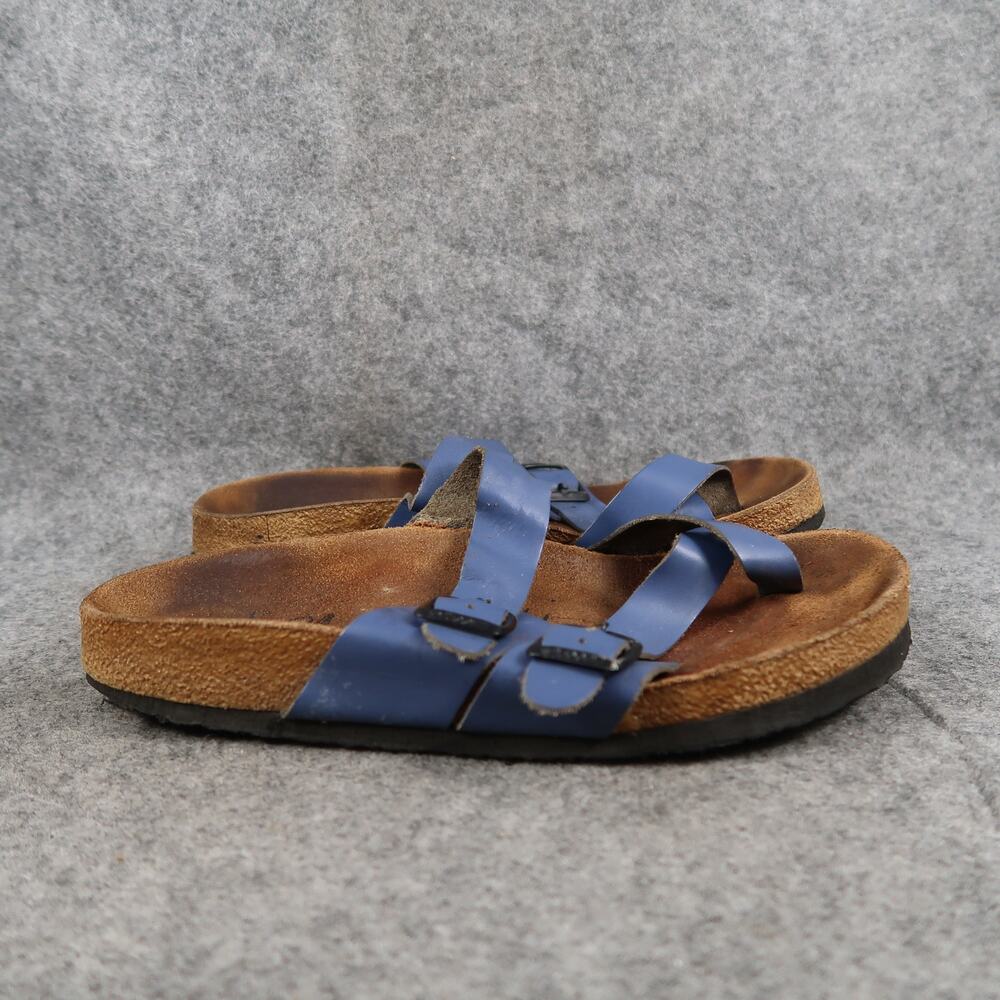 Moosefield Shoes Womens 38 Sandals Slip On Toe Loop Buckle Straps Flat Casual